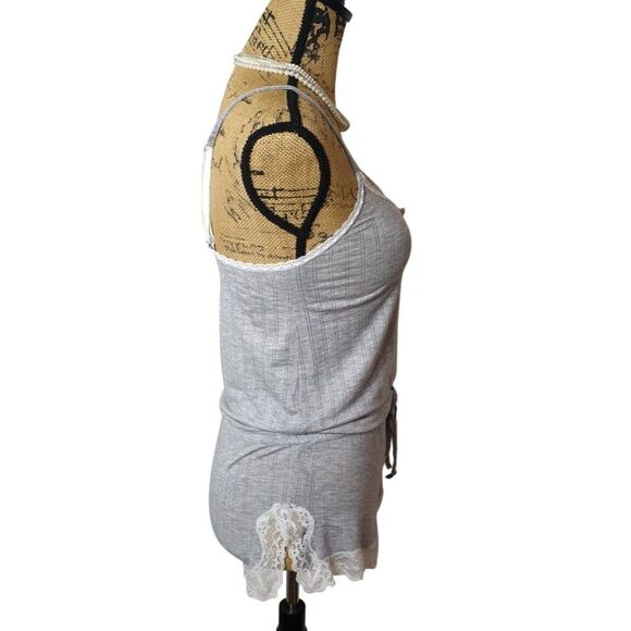 Victorias Secret XS Sleepwear Romper Gray Elegant White Lace Trim Lounge - Picture 2 of 7